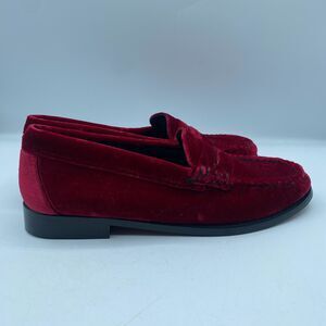 GH Bass Whitney Penny Loafers Womens 7M Red Velvet Leather Sole Boho Casual NWOB